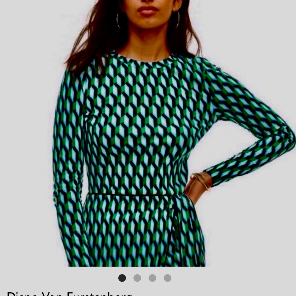 Diane Von Furstenberg for Target Green and Black Geo Print Long Sleeve Cotton T